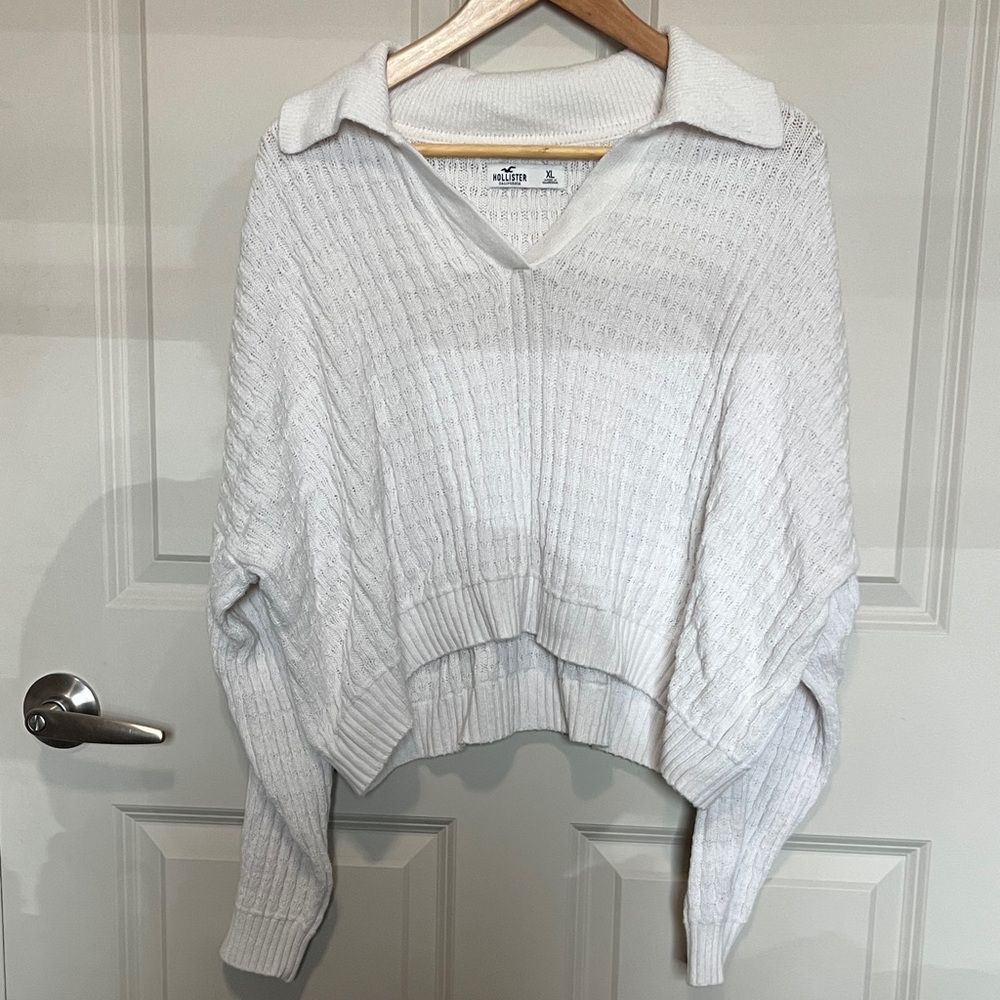 Hollister Off-White Cable Knit Textured Chunky Collared Pullover